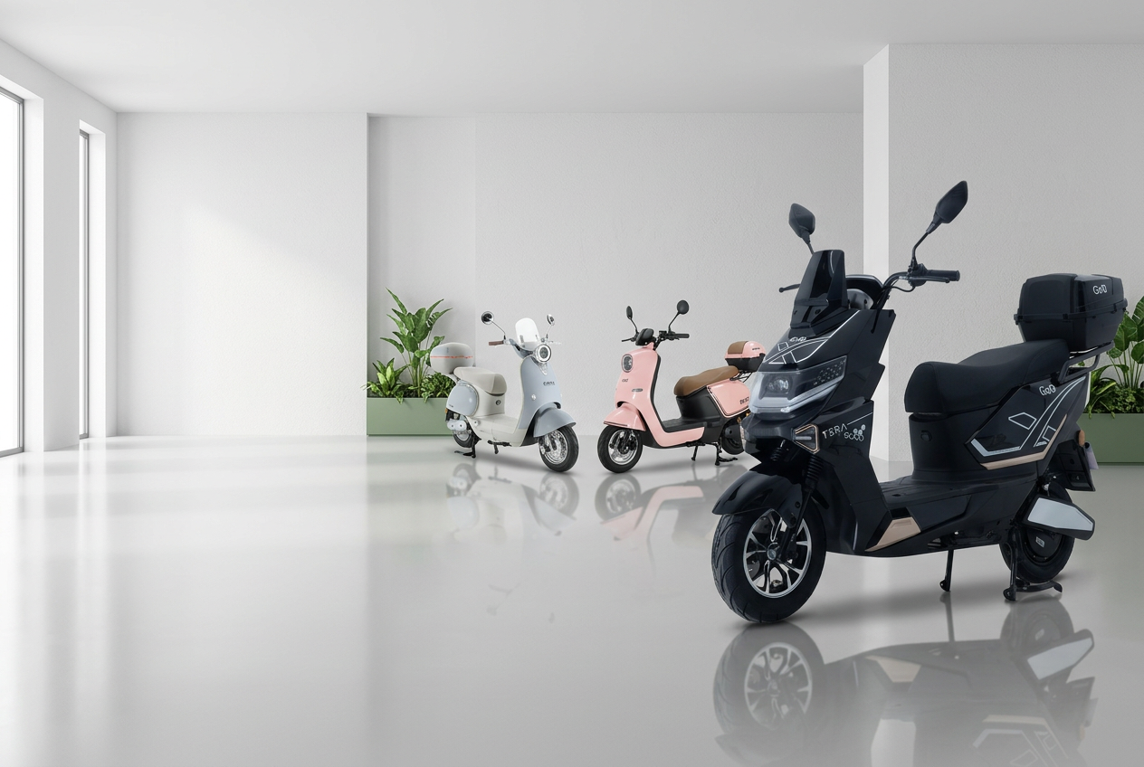 Scooter e motocicleta elétricas EMAX em ambiente urbano